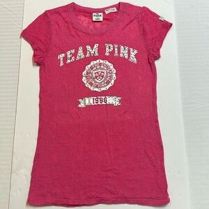 PINK T-Shirt with Team Pink logo and bedazzled P on sleeve Size Small